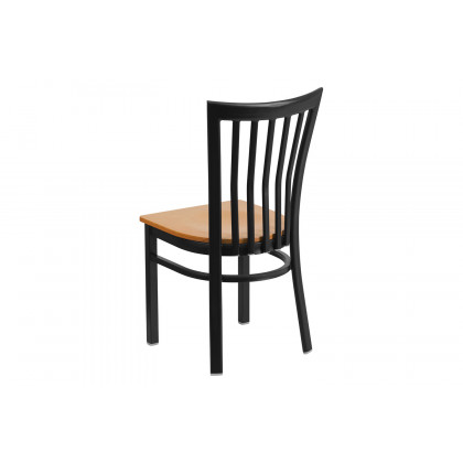BLNK HERCULES Series Black Metal School House Back Restaurant Chair with Wood Seat - Natural