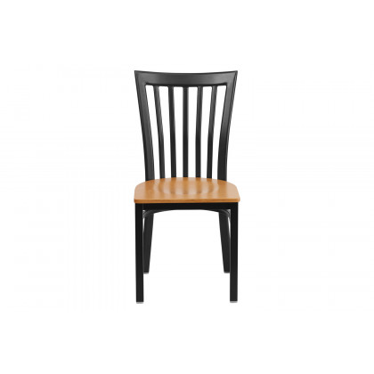 BLNK HERCULES Series Black Metal School House Back Restaurant Chair with Wood Seat - Natural