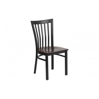 BLNK HERCULES Series Black Metal School House Back Restaurant Chair with Wood Seat - Walnut