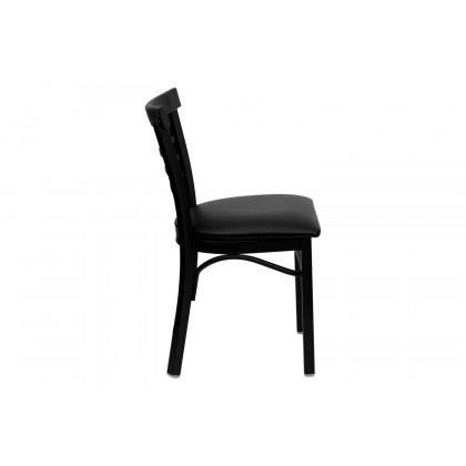 BLNK HERCULES Series Black Metal Three-Slat Ladder Back Restaurant Chair with Vinyl Seat - Black