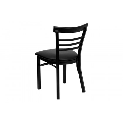 BLNK HERCULES Series Black Metal Three-Slat Ladder Back Restaurant Chair with Vinyl Seat - Black