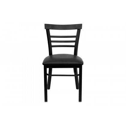 BLNK HERCULES Series Black Metal Three-Slat Ladder Back Restaurant Chair with Vinyl Seat - Black