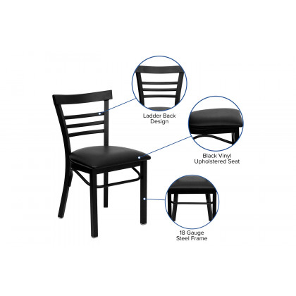 BLNK HERCULES Series Black Metal Three-Slat Ladder Back Restaurant Chair with Vinyl Seat - Black