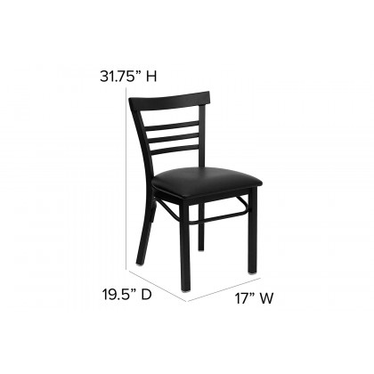BLNK HERCULES Series Black Metal Three-Slat Ladder Back Restaurant Chair with Vinyl Seat - Black