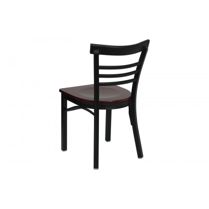 BLNK HERCULES Series Black Metal Three-Slat Ladder Back Restaurant Chair with Wood Seat - Mahogany