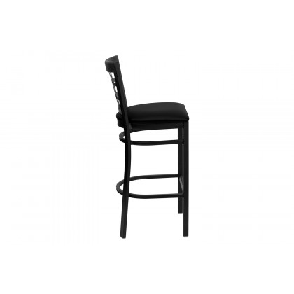 BLNK HERCULES Series Black Metal Window Back Restaurant Bar Stool with Vinyl Seat - Black