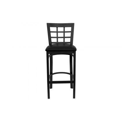 BLNK HERCULES Series Black Metal Window Back Restaurant Bar Stool with Vinyl Seat - Black