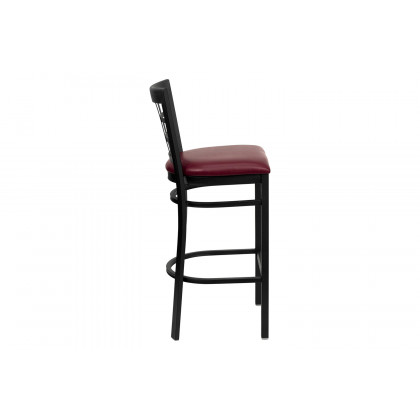 BLNK HERCULES Series Black Metal Window Back Restaurant Bar Stool with Vinyl Seat - Burgundy