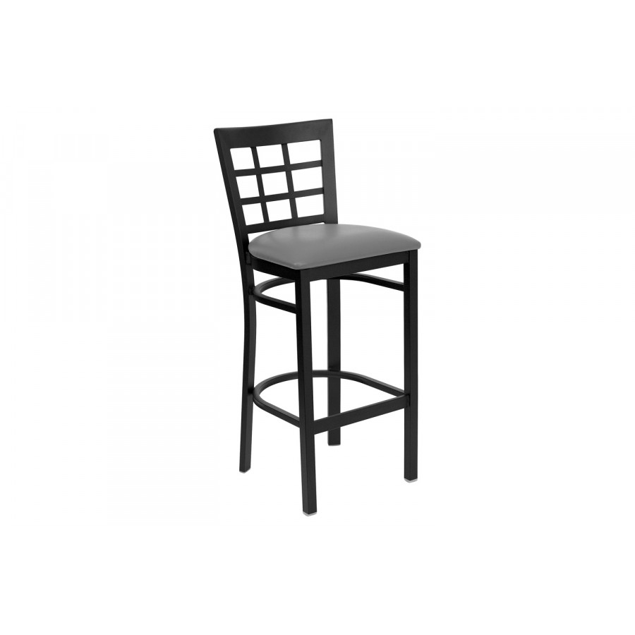 BLNK - HERCULES Series Black Metal Window Back Restaurant Bar Stool with Custom Upholstered Seat