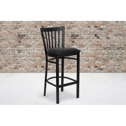 BLNK - HERCULES Series Black Metal School House Back Restaurant Bar Stool with Vinyl Seat