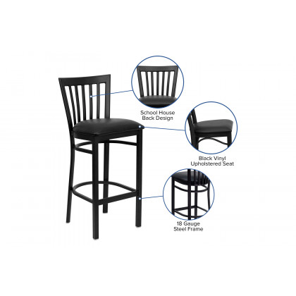 BLNK HERCULES Series Black Metal School House Back Restaurant Bar Stool with Vinyl Seat - Black