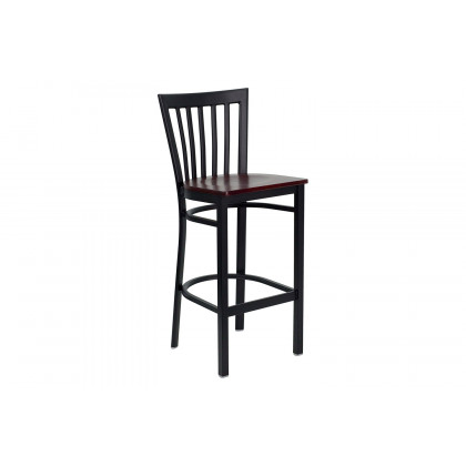 BLNK HERCULES Series Black Metal School House Back Restaurant Bar Stool with Wood Seat - Mahogany