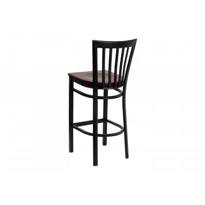 BLNK HERCULES Series Black Metal School House Back Restaurant Bar Stool with Wood Seat - Mahogany