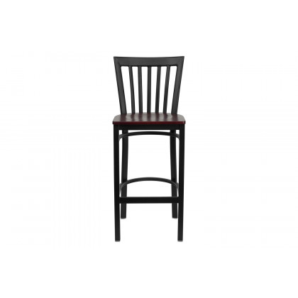 BLNK HERCULES Series Black Metal School House Back Restaurant Bar Stool with Wood Seat - Mahogany