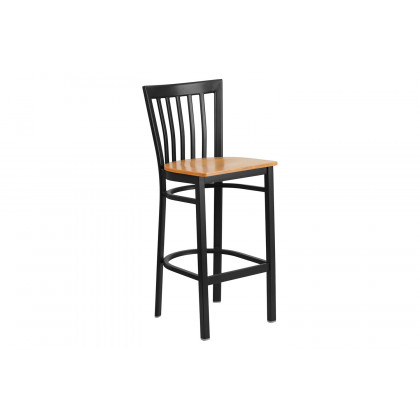 BLNK - HERCULES Series Black Metal School House Back Restaurant Bar Stool with Wood Seat