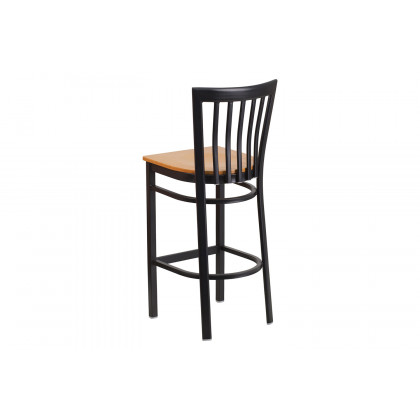 BLNK HERCULES Series Black Metal School House Back Restaurant Bar Stool with Wood Seat - Natural