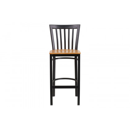 BLNK HERCULES Series Black Metal School House Back Restaurant Bar Stool with Wood Seat - Natural