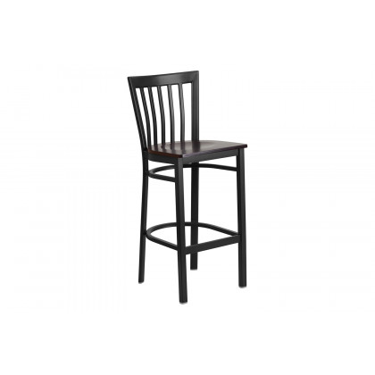 BLNK HERCULES Series Black Metal School House Back Restaurant Bar Stool with Wood Seat - Walnut