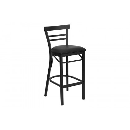 BLNK - HERCULES Series Black Metal Two-Slat Ladder Back Restaurant Bar Stool with Vinyl Seat