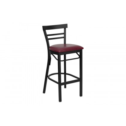 BLNK HERCULES Series Black Metal Two-Slat Ladder Back Restaurant Bar Stool with Vinyl Seat - Burgundy