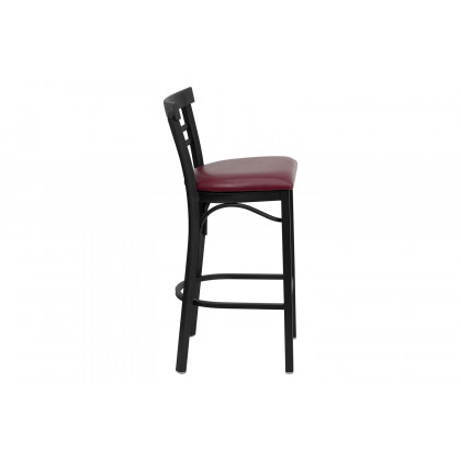 BLNK HERCULES Series Black Metal Two-Slat Ladder Back Restaurant Bar Stool with Vinyl Seat - Burgundy