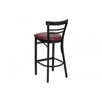 BLNK HERCULES Series Black Metal Two-Slat Ladder Back Restaurant Bar Stool with Vinyl Seat - Burgundy