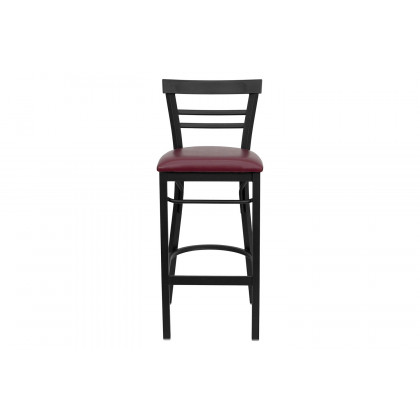 BLNK HERCULES Series Black Metal Two-Slat Ladder Back Restaurant Bar Stool with Vinyl Seat - Burgundy