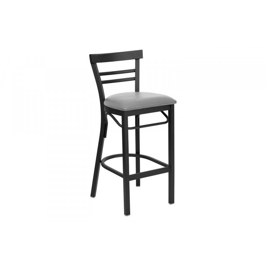 BLNK - HERCULES Series Black Metal Two-Slat Ladder Back Restaurant Bar Stool with Custom Upholstered Seat