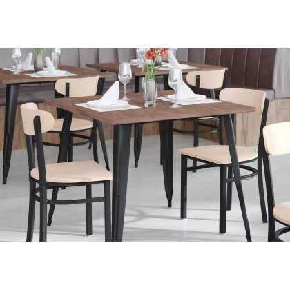 BLNK Wright Commercial Dining Chair with Black Steel Frame, Solid Wood Seat, and Boomerang Back - Natural Birch
