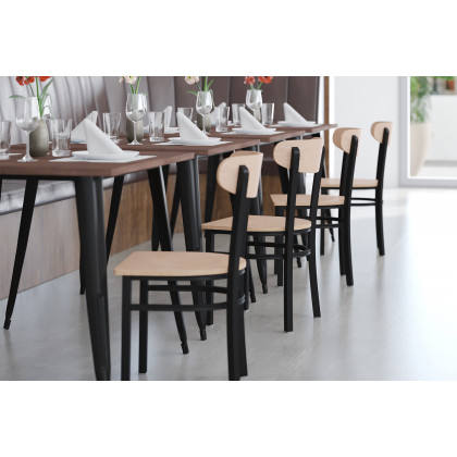 BLNK Wright Commercial Dining Chair with Black Steel Frame, Solid Wood Seat, and Boomerang Back - Natural Birch