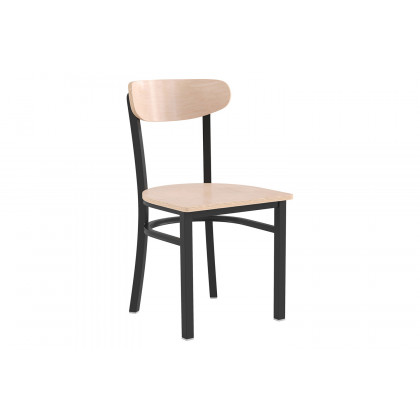 BLNK Wright Commercial Dining Chair with Black Steel Frame, Solid Wood Seat, and Boomerang Back - Natural Birch