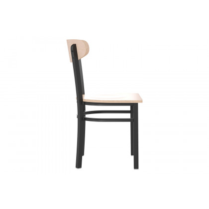 BLNK Wright Commercial Dining Chair with Black Steel Frame, Solid Wood Seat, and Boomerang Back - Natural Birch