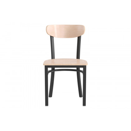 BLNK Wright Commercial Dining Chair with Black Steel Frame, Solid Wood Seat, and Boomerang Back - Natural Birch
