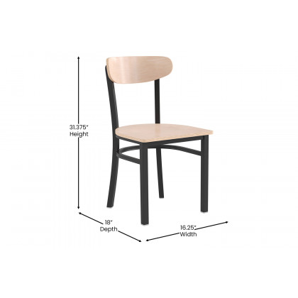 BLNK Wright Commercial Dining Chair with Black Steel Frame, Solid Wood Seat, and Boomerang Back - Natural Birch