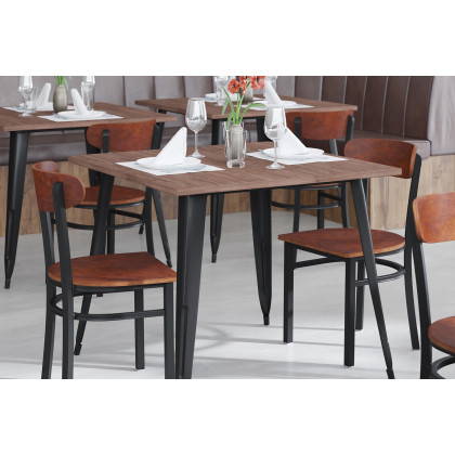 BLNK - Wright Commercial Dining Chair with Black Steel Frame, Solid Wood Seat, and Boomerang Back