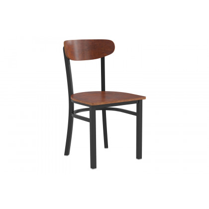 BLNK Wright Commercial Dining Chair with Black Steel Frame, Solid Wood Seat, and Boomerang Back - Walnut