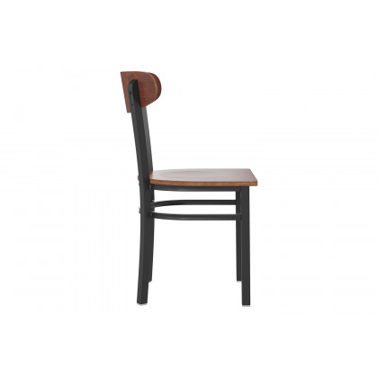 BLNK Wright Commercial Dining Chair with Black Steel Frame, Solid Wood Seat, and Boomerang Back - Walnut