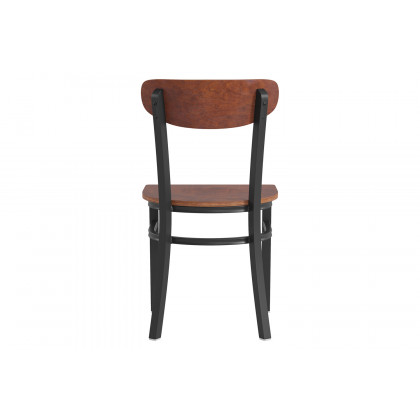 BLNK Wright Commercial Dining Chair with Black Steel Frame, Solid Wood Seat, and Boomerang Back - Walnut