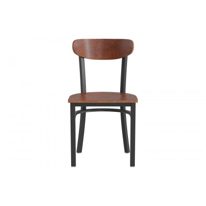 BLNK Wright Commercial Dining Chair with Black Steel Frame, Solid Wood Seat, and Boomerang Back - Walnut