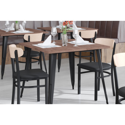 BLNK Wright Commercial Vinyl Dining Chair with Natural Birch Finish Wooden Boomerang Back - Black