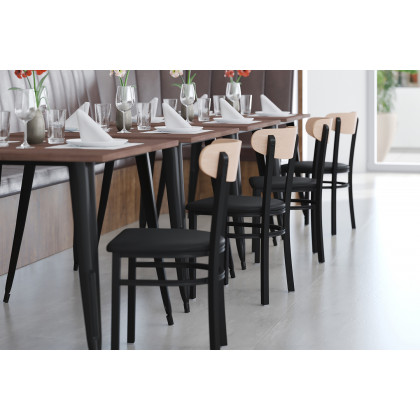 BLNK Wright Commercial Vinyl Dining Chair with Natural Birch Finish Wooden Boomerang Back - Black