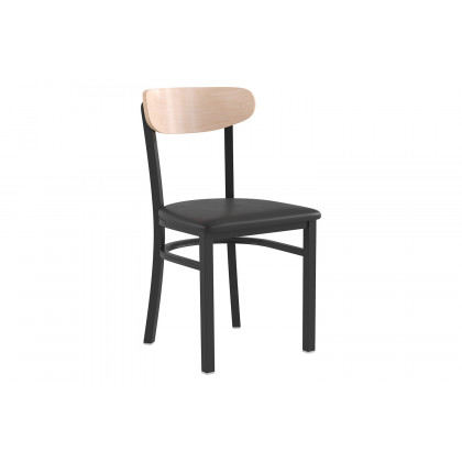 BLNK Wright Commercial Vinyl Dining Chair with Natural Birch Finish Wooden Boomerang Back - Black