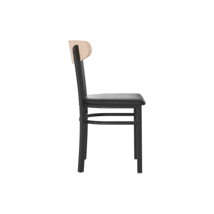 BLNK Wright Commercial Vinyl Dining Chair with Natural Birch Finish Wooden Boomerang Back - Black