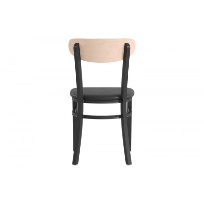 BLNK Wright Commercial Vinyl Dining Chair with Natural Birch Finish Wooden Boomerang Back - Black