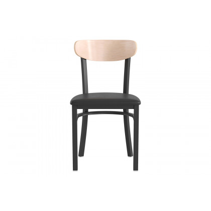 BLNK Wright Commercial Vinyl Dining Chair with Natural Birch Finish Wooden Boomerang Back - Black