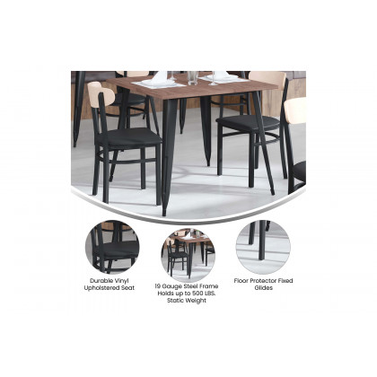 BLNK Wright Commercial Vinyl Dining Chair with Natural Birch Finish Wooden Boomerang Back - Black