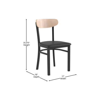 BLNK Wright Commercial Vinyl Dining Chair with Natural Birch Finish Wooden Boomerang Back - Black