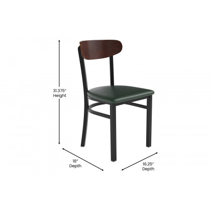 BLNK Wright Commercial Vinyl Dining Chair with Walnut Finish Wooden Boomerang Back - Green