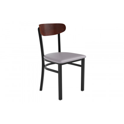 BLNK Wright Commercial Vinyl Dining Chair with Walnut Finish Wooden Boomerang Back - Gray