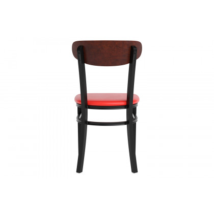 BLNK Wright Commercial Vinyl Dining Chair with Walnut Finish Wooden Boomerang Back - Red